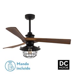 Ventilador Dc Vulturno Negro 1xe27 3 Aspas Roble  6 Velocidades C/remoto Y Temporizador 53/65,5x132x132 Cm