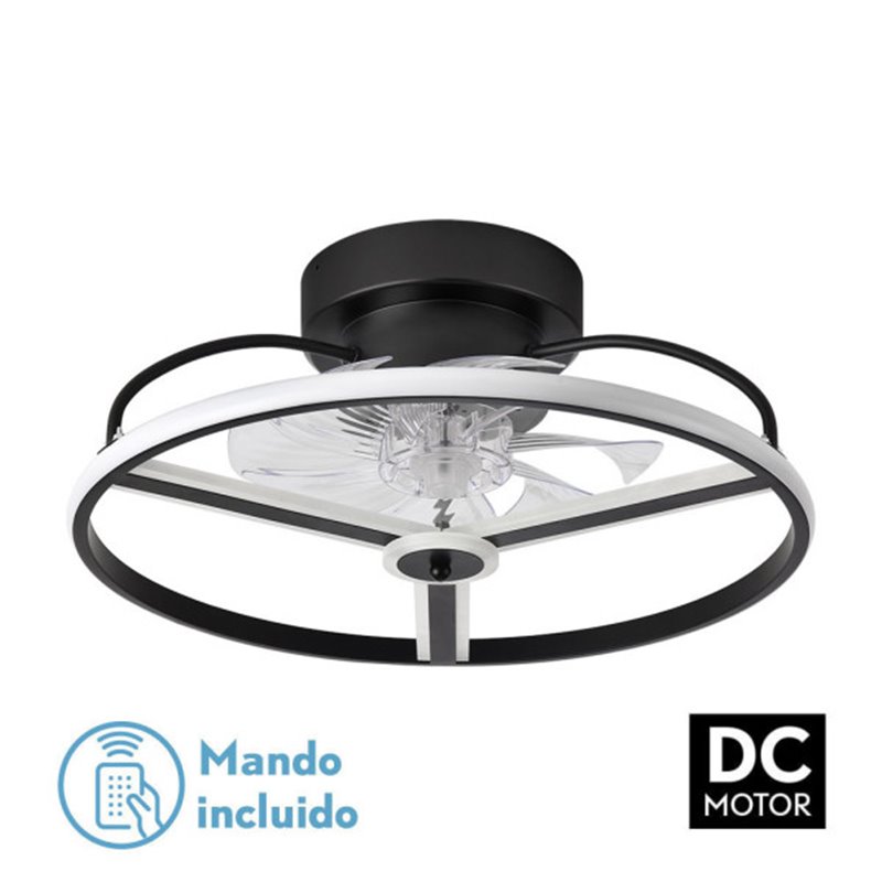 Ventilador 60w Dc Bora Negro 8 Aspas Transp. 21x50x50cm 6 Vel. 3 Colores C/remoto, Memoria, Temporizador Y Reg.Intensidad 5100lm