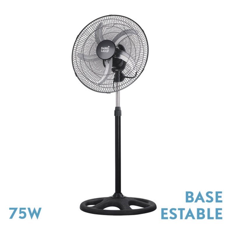 Ventilador De Pie Reforzado Negro 3 Vel. 75W 5 Aspas Aluminio Plata Giro 360 Regx50x50 Cm