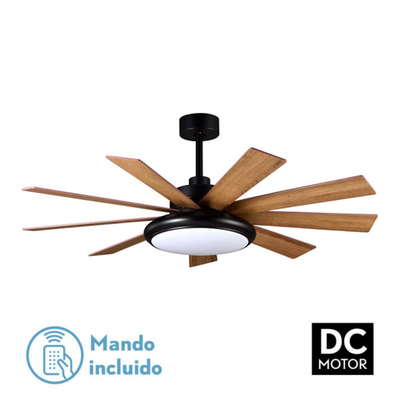 Ventilador DC Pireo 36w Negro 9 Aspas Roble/haya  6 Vel 3000k, 4500k, 6000k 3800lm 132d C/Remoto, Memoria Y Temporizador