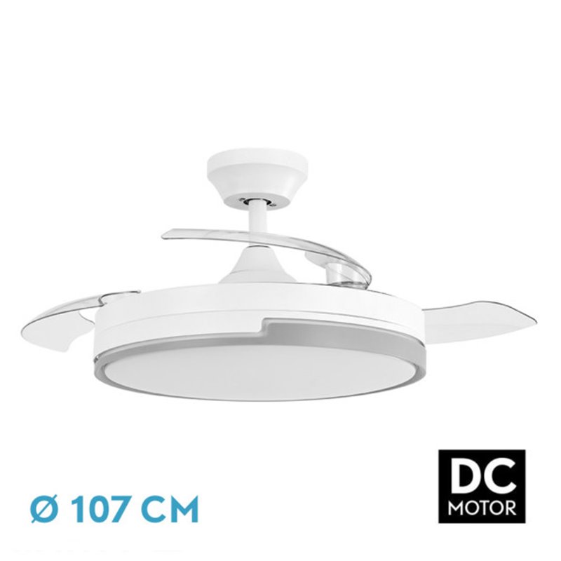 Ventilador DC 72w Olimpia Blanco/gris 3Aspas Transp. 107d 6Vel. 7200lm 3000-4500-6000k  C/remoto, Memoria Y Temporizador 24 