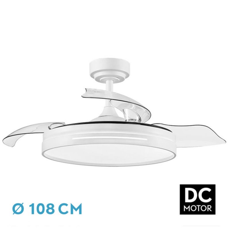 Ventilador DC 72w Micenas Blanco 3 Aspas Transp. 108d 6 Veloc. 7200lm 3 Colores  C/remoto, Memoria Y  Temporizador 24