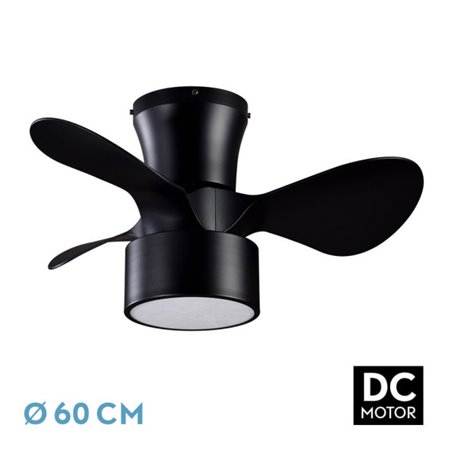 Ventilador DC 24w Kos Negro 3 Aspas 60d 6 Vel. 2390lm 3000-4500-6000k c/remoto, Memoria Y Temporizador