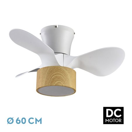 Ventilador DC 24w Kos Blanco/haya 3 Aspas 60d 6 Vel. 2390lm 3000-4500-6000k c/remoto, Memoria Y Temporizador