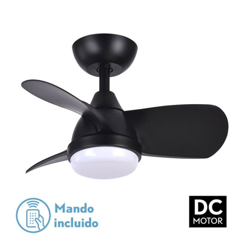 Ventilador Dc 24w Pirdo Negro 3 Aspas 60d 2400lm 6 Velocidades 3000-4500-6000k C/remoto, memoria Y Temporizador