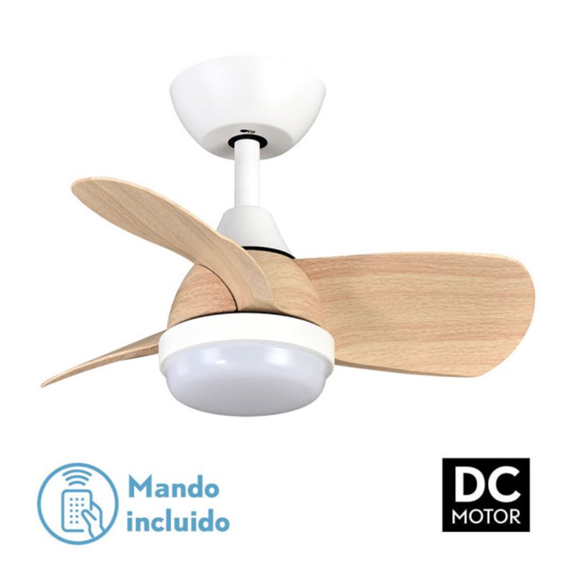 Ventilador Dc 24w Pirdo Blanco/haya 3 Aspas 60d 2400lm 6 Velocidades 3000-4500-6000k C/remoto, Memoria Y Temporizador 