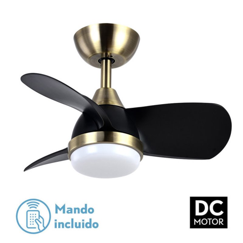 Ventilador Dc 24w Pirdo Cuero/negro 3 Aspas 60d 2400lm 6 Velocidades 3000-4500-6000k  C/remoto, Memoria Y Temporizador