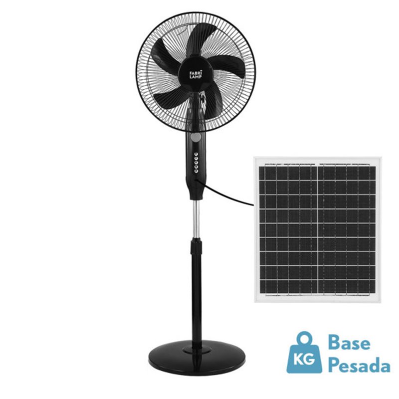 Ventilador De Pie Solar Boreal Negro 30w 3vel 5asp Puerto Usb Motor Dc Y Luz Night  Regx43x38cm Cable 4,20m