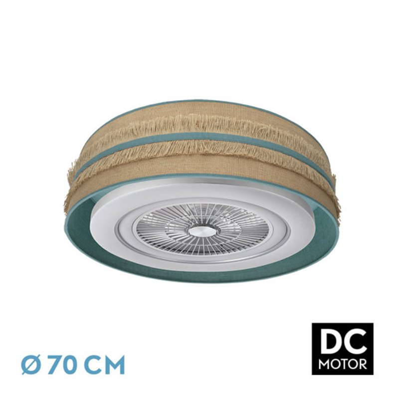 Ventilador Dc Natalia 72w Saco-turquesa 70d 5 Aspas 6 Veloc. 6120lm 3 Colores Remoto,memoria,temporizador,rg.Intensidad