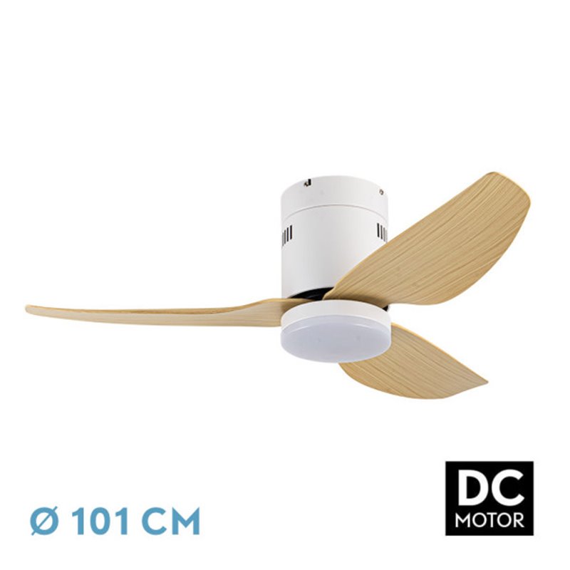 Ventilador Dc Borax 20w Blanco 3aspas Haya 6velocidades 3000-4000-6500k 2350lm Remoto , Memoria  Y Temporizados 27x101x101 Cm