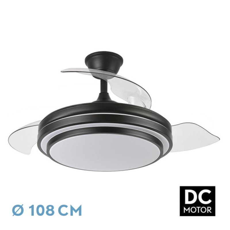 Ventilador Dc Ibe 72w 6120lm Negro 3 Asp.desp. 108d 3000-4000-6000k Remoto, Memoria Y Temporizador