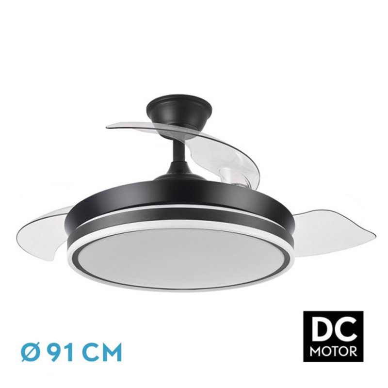 Ventilador Dc Bayomo Negro 72w 6120lm 91d 3asp.desplegables 3000-4000-6000k Remoto, Temporizador, Memoria