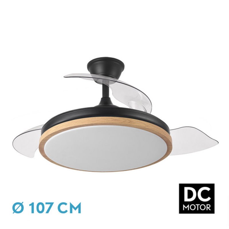 Ventilador Dc Evros 72w 6120lm Negro/haya 107d 3asp.desplegables 3000-4000-6000k Remoto+temp+memoria