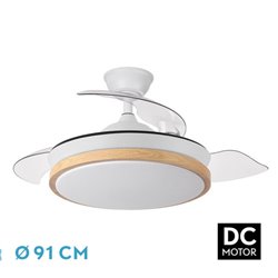 Ventilador Dc Evros Blanc/hay 72w 6120lm 91d 3aspas Desplegables 3000-4000-6000k Remoto, Temporizador, Memoria