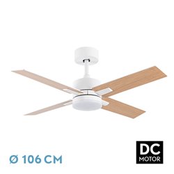 Ventilador Dc Talco 20w Blanco 4asp. Blanco/haya 6velocidades 3000-4000-6500k 2350lm Remoto, Memoria, Temporizador 106d