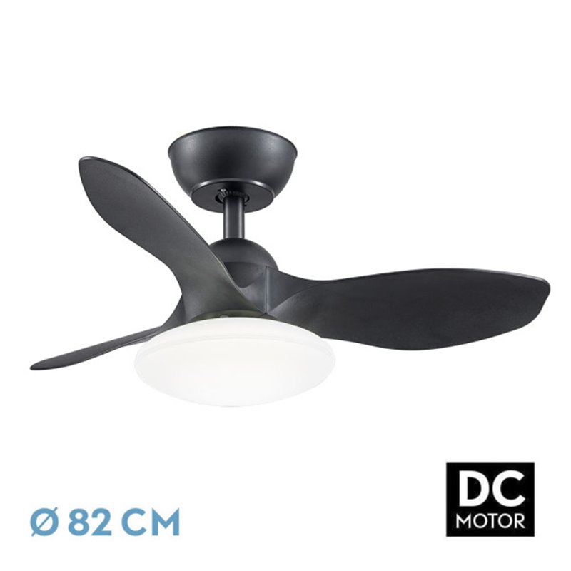 Ventilador Dc Paramo 36w 2880lm Negro 3 Aspas 82d  3000k,4500k,6000k,remoto+tempor+memoria