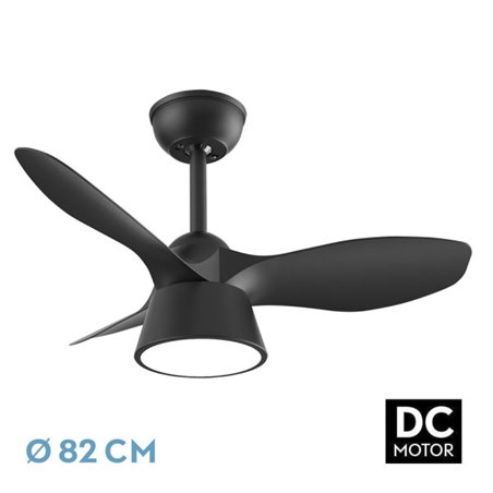 Ventilador Dc Cubico 36w 2680lm Negro 3 Aspas 82d  3000k,4500k,6000k,remoto+tempor+memoria