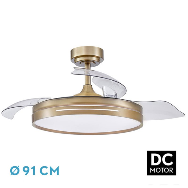 Ventilador Dc 48w Micenas Cuero 3asp. 91d 6velocidades 4800 Lm 3000-4000-6000k Remoto+memoria+temporizador 24