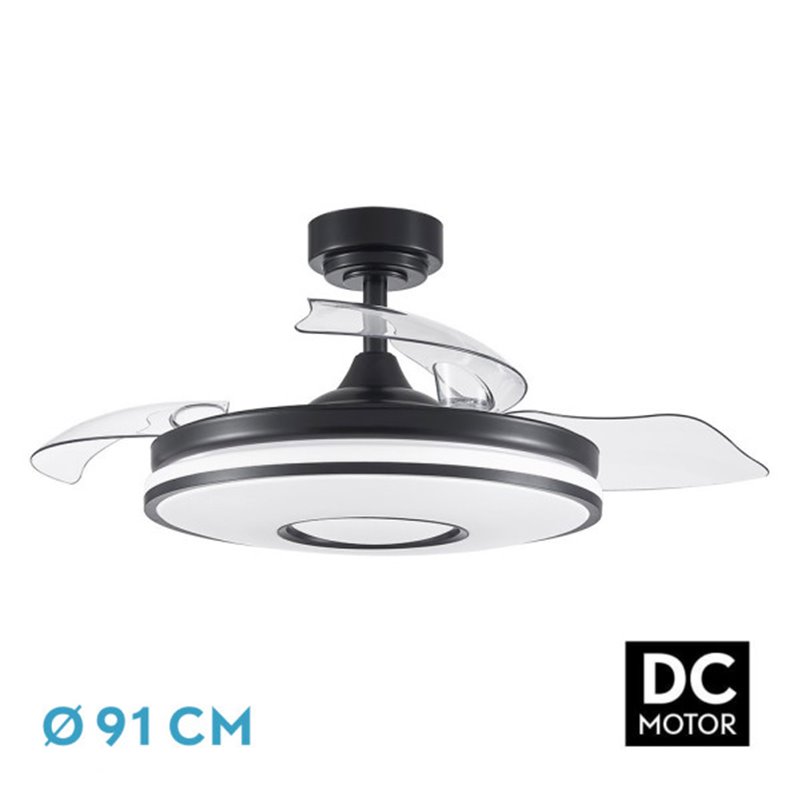 Ventilador Dc Dani 48w 4800lm Negro 3aspas 6velocidades 91d  3000-4000-6000k Remoto+memoria+temporizador 24