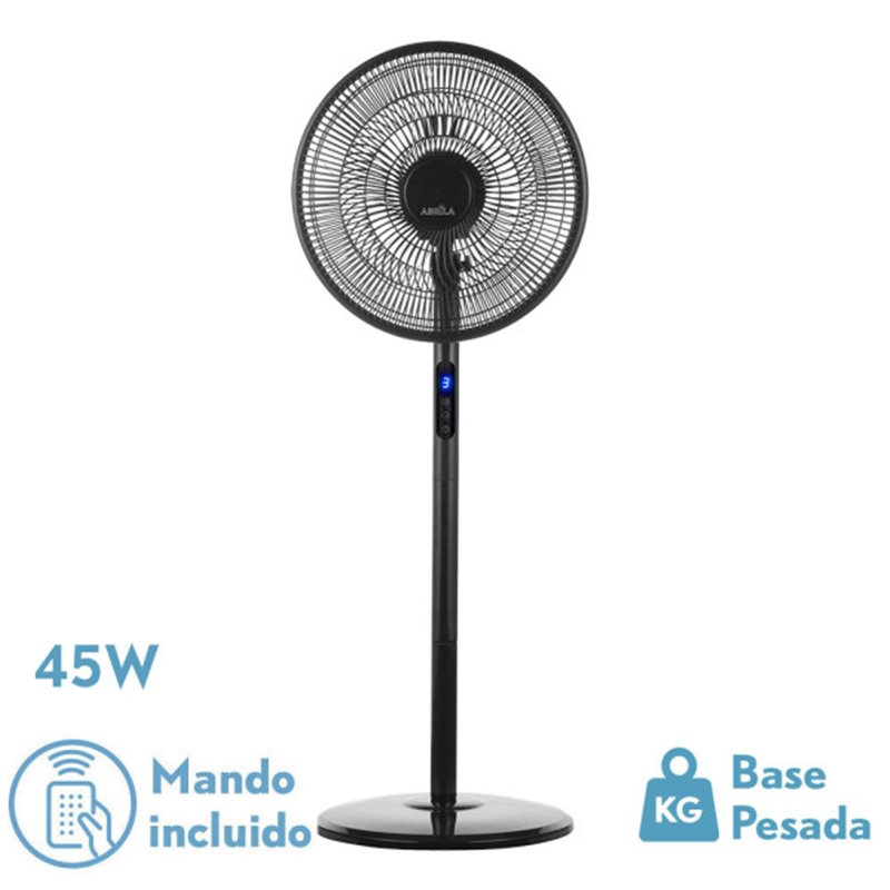 Ventilador De Pie Icono Negro 3vel 45w  119x44x40 Cm Oscilante 5asp.c/ Remoto,temporizador