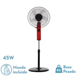 Ventilador De Pie Circus Rojo/negro 3vel 45w Regx43x40cm Oscilante 5asp.c/ Remoto,temporizador