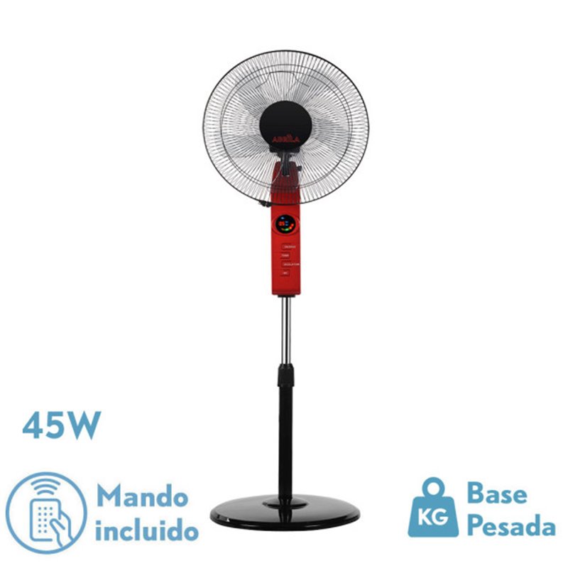 Ventilador De Pie Circus Rojo/negro 3vel 45w Regx43x40cm Oscilante 5asp.c/ Remoto,temporizador