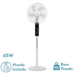 Ventilador De Pie Rodium Blanco 3vel 45w Regx43x40cm Oscilante 5asp.tactil C/remoto Y temporizador