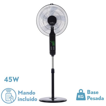 Ventilador De Pie Rodium Negro 3vel 45w Regx43x40cm  Oscilante 5asp.tactil C/remoto Y Temporizador