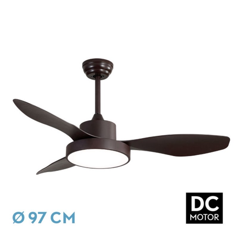 Ventilador Dc Hayate 24w 2650lm Marron 3aspas 6vel 97d 3000-4000-6000k Remoto,memoria Y Temporizador