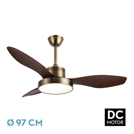 Ventilador Dc Hayate 24w 2650lm Cuero/roble 3aspas 97d 6vel 3000-4000-6000k Remoto,memoria Y Temporizador