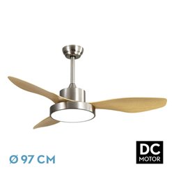 Ventilador Dc Hayate 24w 2650lm Niquel/haya 3aspas  6vel 97d 3000-4000-6000k Remoto,memoria Y Temporizador