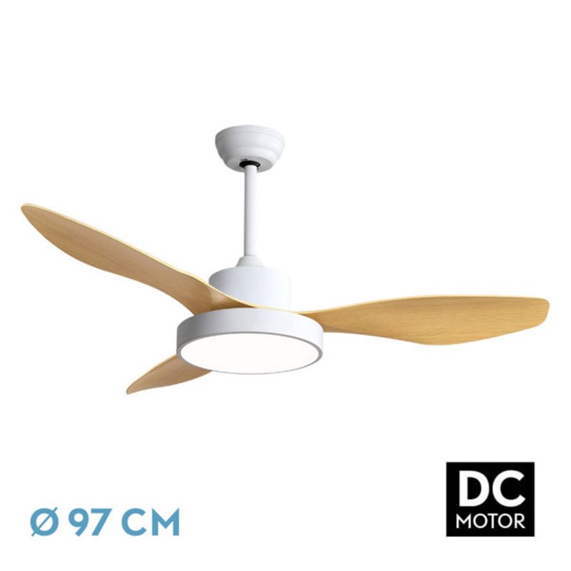 Ventilador Dc Hayate 24w 2650lm Blanco/haya 3aspas 97d 3000-4000-6000k Remoto,memoria Y Temporizador