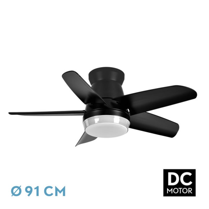 Ventilador Dc Neutron 24w 2400lm Negro 5 Aspas 91d  3000k,4500k,6000k, Remoto+temporizador+memoria