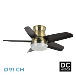 Ventilador Dc Neutron 24w 2400lm Cuero/negro 5aspas 91d 3000k,4500k,6000k, Remoto+temporizador+memoria