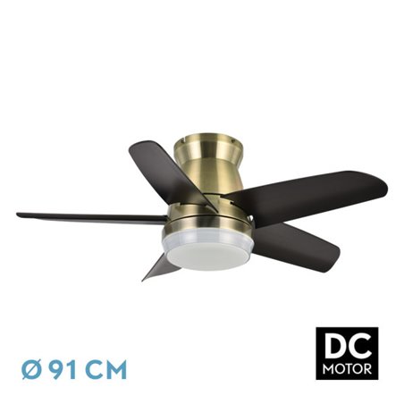 Ventilador Dc Neutron 24w 2400lm Cuero/negro 5aspas 91d 3000k,4500k,6000k, Remoto+temporizador+memoria