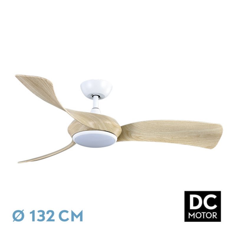 Ventilador Dc Cerdeña 30w 2950lm Blanco/haya 3aspas 3000k,4500k,6000k Regulable Intensidad+ Remoto+ Temporizador+ Memoria