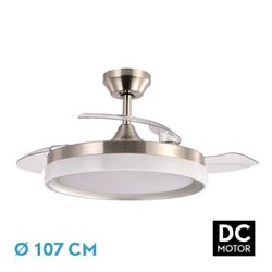 Ventilador Dc Zenit Niquel 72w 3aspas despegables 107d 7200lm 6vel 3000k,4500k,6000k, Remoto+temporizador+memoria