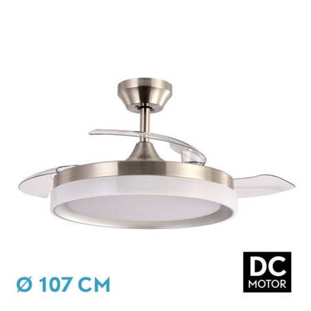 Ventilador Dc Zenit Niquel 72w 3aspas despegables 107d 7200lm 6vel 3000k,4500k,6000k, Remoto+temporizador+memoria