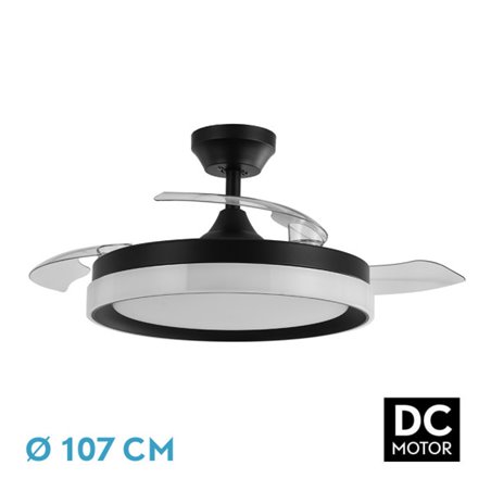 Ventilador Dc Zenit Negro 72w 3aspas Desplegables 107d 7200lm 6vel 3000k,4500k,6000k, Remoto+temporizador+memoria