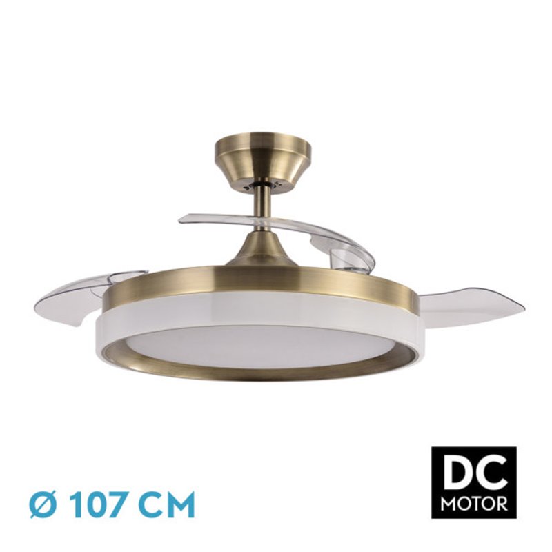 Ventilador Dc Zenit Cuero 72w 3aspas Desplegables 107d 7200lm 6vel 3000k,4500k,6000k, Remoto+temporizador+memoria