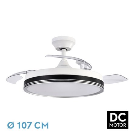 Ventilador Dc Escarcha Blanco/negro 72w 3aspas desplegables 107d 7200lm 6vel 3000k,4500k,6000k, Remoto+temporizador+memoria