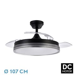 Ventilador Dc Escarcha Negro/gris 72w 3aspas Desplegables 107d 7200lm 6vel 3000k,4500k,6000k, Remoto+temporizador+memoria