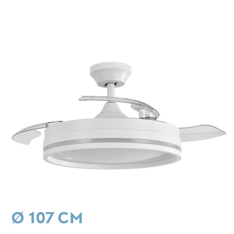 Ventilador Dc Cerrato Blanco 72w 3aspas Desplegables 107d 7200lm 6vel 3000k,4500k,6000k, Remoto+temporizador+memoria