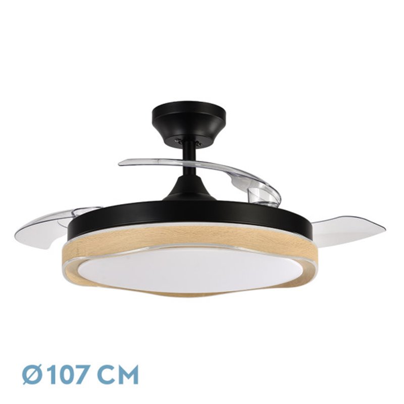 Ventilador Dc Blondi Negro/madera 3aspas107d 7200lm 6vel 3000k,4500k,6000k Remoto+temporizador+memoria