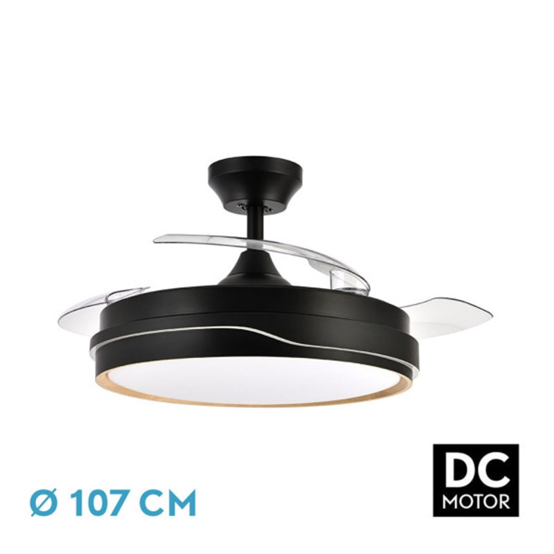 Ventilador Dc Tempano Negro/madera 72w 3aspas 107d 7200lm 6vel 3000k,4500k,6000k Remoto+temporizador+memoria