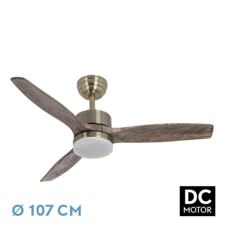 Ventilador Dc Torino 24w Cuero 3aspas Roble 6vel 107d 2424lm 3000k,4000k,6500k Remoto+temporizador+memoria