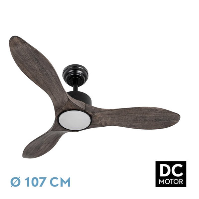 Ventilador Dc Segre 24w Negro 3aspas Roble 107d 2424lm 3000k,4000k,6500k Remoto+temporizador+regulador Intensidad+memoria