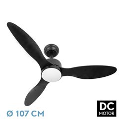 Ventilador Dc Serpa 24w Negro 3aspas 6vel 107d 2424lm 3000-4000-6500k Remoto+regulable Intensidad+temporizador+memoria