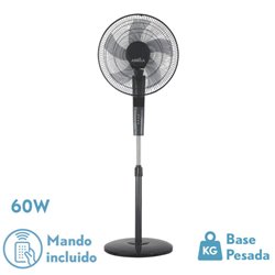 Ventilador De Pie Rayo Gris/negro 3 Vel.60w.5 Asp 43d C/ Remoto Y Temporizador 0,5h-7,5h