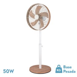 Ventilador De Pie Alcañiz Blanco/haya 3vel.50w.5aspas Oscilante Y Rotatorio Regx45x39cm